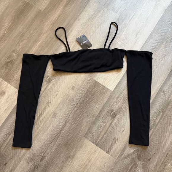 Forever 21 Crop Top NEW Black Long Sleeve Large Stretchy - Picture 4 of 11